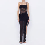 =pop culture dress to impress New Hot-Selling Sling Sexy Temperament Fashion Slim Lace Perspective Split Long Dress Women