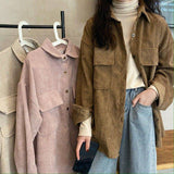 suede jacket outfit Retro Women's Corduroy Coat Shirt Women's Spring and Autumn Versatile New Hong Kong Style Shirt Top