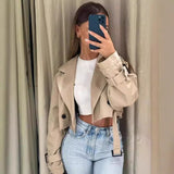 outfits Women's Long-Sleeved Short Casual Solid Color Trench Coat Ins Fashion