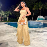 2000s fashion 2024 New Women's Sexy Tube Top Multi-Pocket Overalls Jumpsuit Wide Leg Jumpsuit