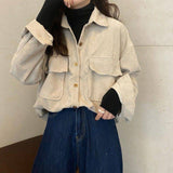 suede jacket outfit Retro Women's Corduroy Coat Shirt Women's Spring and Autumn Versatile New Hong Kong Style Shirt Top