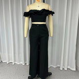 y2k outfits 2024 Summer New Women's Clothing Solid Color off-the-Neck Navel Top Sweet and Spicy Style Two-Piece Set