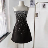 outfit inspo Heavy Industry Rhinestone Beaded Backless Dress Women's Summer High-Grade A- line Skirt