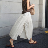 2000s fashion Linen Large Slit Culottes One-Piece Women's Spring and Summer Loose plus Size Casual Cropped Pants Fake Two-Piece Cotton Linen Wide-Leg Pants Skirt