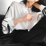 2000s fashion 2024 Spring New Korean Style Puff Sleeve Pleated Single-Breasted Loose Commuter Style Women's Elegant Shirt