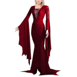 cybergoth dress to impress Christmas Geophysical Performance Vampire Dress Black Red Solid Color Dress round Neck Lace-up Dress