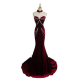 hoco dresses Wine Red Velvet Evening Dress Women's Elegant Tube Top Fishtail Floor Dress Annual Meeting Host Bridal Dress