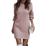 2000s fashion Autumn and Winter Solid Color Long Sleeve Fashion Turtleneck Sweater Women Dress