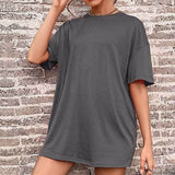 90s fashion 2024 Summer New Women's Solid Color Casual Fashion plus Size Loose round Neck Short Sleeve T-shirt