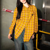 pumpkin patch outfit American-Style Yellow Plaid Shirt Women's Spring New Dopamine Shirt Jacket Loose Casual Retro Couple Top