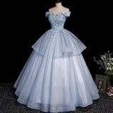 prom dresses Blue Evening Dress 2024 Pettiskirt off-Shoulder Performance Dress Vocal Dress Host Banquet Colored Yarn