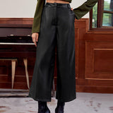 2000s fashion Autumn and Winter Loose Leather Pants Personality Harem Trousers Straight Pants Black Wide Leg Pants