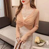 2000s fashion Black Suspender Skirt Outer Blouse Women's Summer Knitted Shawl Long Sleeve Niche Fashion Lace Top