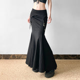 cybergoth dress to impress Design Metal Buckle Stitching Sheath Fishtail Skirt 2024 Autumn New Dark Hot Girl Style Low Waist Skirt Long Skirt