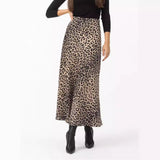 outfit ideas Satin Skirt Sexy Leopard Print Maxi Skirt High Waist Elastic Silky Maxi Skirt