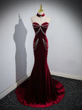 hoco dresses Wine Red Velvet Evening Dress Women's Elegant Tube Top Fishtail Floor Dress Annual Meeting Host Bridal Dress