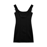 detective vs suspect dress to impress Retro Slimming Small Black Dress Tight Waist Bow Strap Dress Small Slim Hip Square Collar Skirt