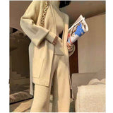 business casual outfits Three-Piece Fashion Women's Knitted Suit Autumn and Winter Socialite Temperament Thickened Wide-Leg Pants Bottoming Sweater Cardigan Women's Clothing