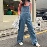 pumpkin patch outfit Korean Style Denim Suspender Pants for Women 2024 Spring and Autumn New Loose High Waist Straight Wide Leg Draping Mop One-Piece Trousers