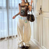 2000s fashion New Street Hot Girl Casual Pants Small Skirt Washed Leopard Print Wide Leg Pants Loose Trousers