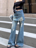 western outfits women Plus Size Micro Flared Apron Jeans Women's Summer Chubby Girl Ripped Fake Two-Piece Slimming Straight Mop Pants