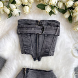 concert outfit dress to impress Hot Girl Fried Street Suit Women's Ins Wear American Slim Irregular Tube Top Vest Denim Pleated Skirt