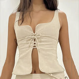 90s fashion Lace-up Body Shaping Inner Top Summer New Small Vest Sexy Hollow Vest