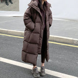 2000s fashion 2024 Winter Fashion New Maillard Mid-Length over-the-Knee Cotton-Padded Coat Women's Hooded Loose Warm Coat Fashion