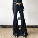 Picsgirl creepy pasta dress to impress Heavy Industry Design V-Shaped Waist Lace Stitching Flared Pants Sweet Cool Dark Style Personalized Metal Decorative Low Waist Casual Pants