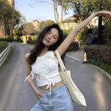 2000s fashion 2024 New American Hot Girl Ribbon Summer Fashion Street Bow Lace-up Hollow Sleeveless Vest Fashion