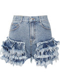 2000s fashion Sexy Hot Girl Style 2024 Autumn New Fashion Trendy Brushed Tassel Design High Waist Denim Shorts for Women