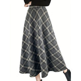 outfit inspo fall Women's Autumn and Winter Plaid Woolen Skirt Thickened Retro plus Size A- line Skirt High Waist Long Dance Skirt Women's Skirt