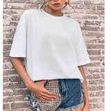 90s fashion 2024 Summer New Women's Solid Color Casual Fashion plus Size Loose round Neck Short Sleeve T-shirt