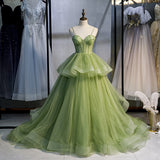 prom dresses Green Mori Tail Dress 2024 Summer New Strap Fairy Banquet Princess Dress 