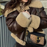 outfit Winter New European Fashion Maillard Style Fur Motorcycle Jacket Jacket