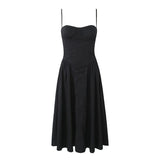 outfit ideas Women's Five-Color Square Collar Three-Dimensional Steel Ring Waist Pleated Sling Dress