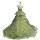 Picsgirl prom dresses Green Mori Tail Dress 2024 Summer New Strap Fairy Banquet Princess Dress