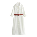 2000s fashion 2024 Spring New Women's Style Shirt Collar Belt Decoration Long Dress 