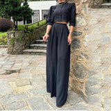 2000s fashion 2024 Women's Suit Summer Casual Striped Top Pants Two-Piece Black