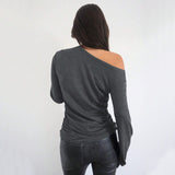 2000s fashion 2024 Women's Casual Trendy T-shirt Autumn and Winter Fashion All-Match Loose Slimming Oblique Collar Top