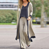 2000s fashion Casual Solid Color Stitching Contrast Color Sleeveless Vest Long Sleeve Cardigan Coat Trousers Three-Piece Set