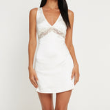 pop culture dress to impress Satin Wide Shoulder Strap V-Neckline Sleeveless Lace Mini Dress Satin Mini Dess