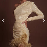 dress to impress codes Sexy Women's New Golden Feather Slant Shoulder Skirt Dress