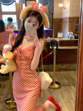 PICSGIRL  -  Summer 2024 New Elegant Party Dress Women Casual Plaid Strap Midi Dress Y2k Korean Fashion Slim Temperament Fishtail Dress Chic