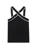 PICSGIRL -  Chic Knitted Backless Top Women Sling Elastic Patchwork Slip Cross V-neck Female Vest Summer Cool Backless Sleeveless Ladies Top