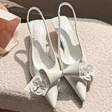 PICSGIRL  -  Luxury Flower Slingback Mule Pumps Women Pointed Low Heel Designer Sandals Female Fashion Elegant Brand Heels Party Dress Shoes