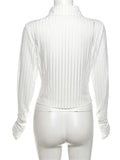 PICSGIRL  -  Autumn Hipster White Stripe See Through Sexy Shirts For Women 2024 Long Sleeve Polo-Neck Double Zip Elegant Chic Blouses