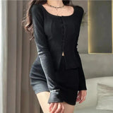 PICSGIRL -  Two-Piece Knit Suit for Women, Sexy Babes, Skinny and Sticky Top, Cardigan Covers, Hip Skirt, Female Clothing, Y2K