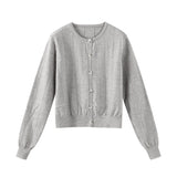 PICSGIRL  -  cold weather outfuts Knit Slim Thin Cardigans Women Grey O-neck Single Breasted Long Sleeve Sweaters Female 2024 Autumn Lady Match All Sweater