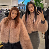 PICSGIRL  -  Brand Fashion 2024 Winter Sweet Pink Cropped Faux Fur Coat Women Streetwear Ins Chic Girls Fluffy Fox Fur Jacket Female